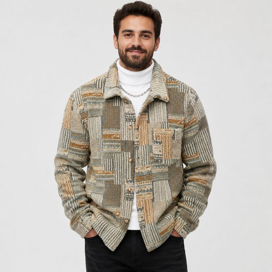 Montviro | Men's Fleece Jacket - Geometric Pattern Regular Fit Fall Winter