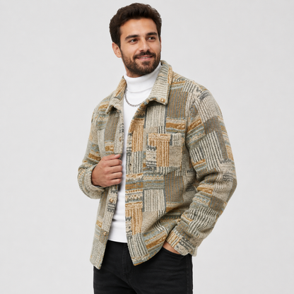 Montviro | Men's Fleece Jacket - Geometric Pattern Regular Fit Fall Winter