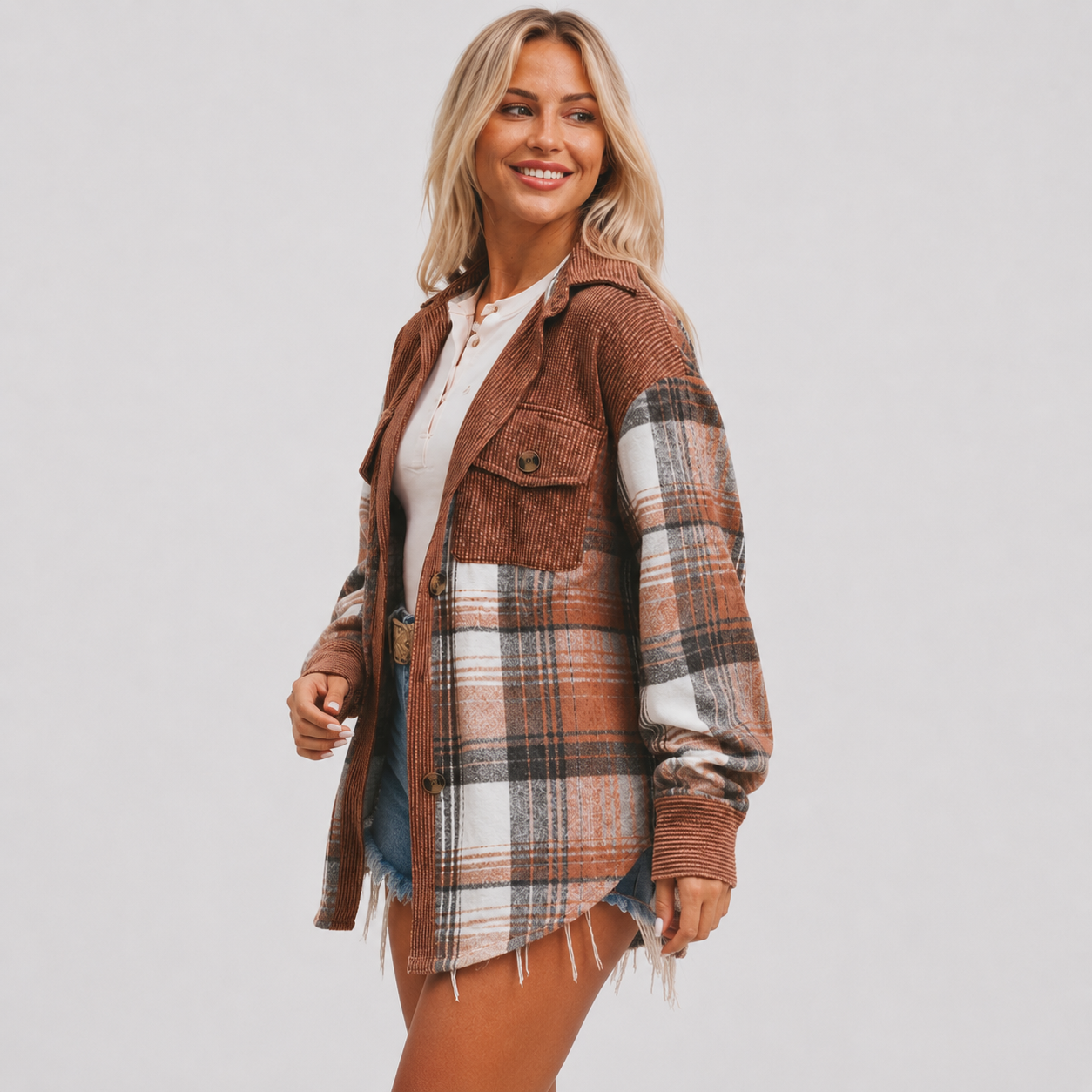 Montviro | Women’s Plaid Fall Jacket Button Front Relaxed Fit