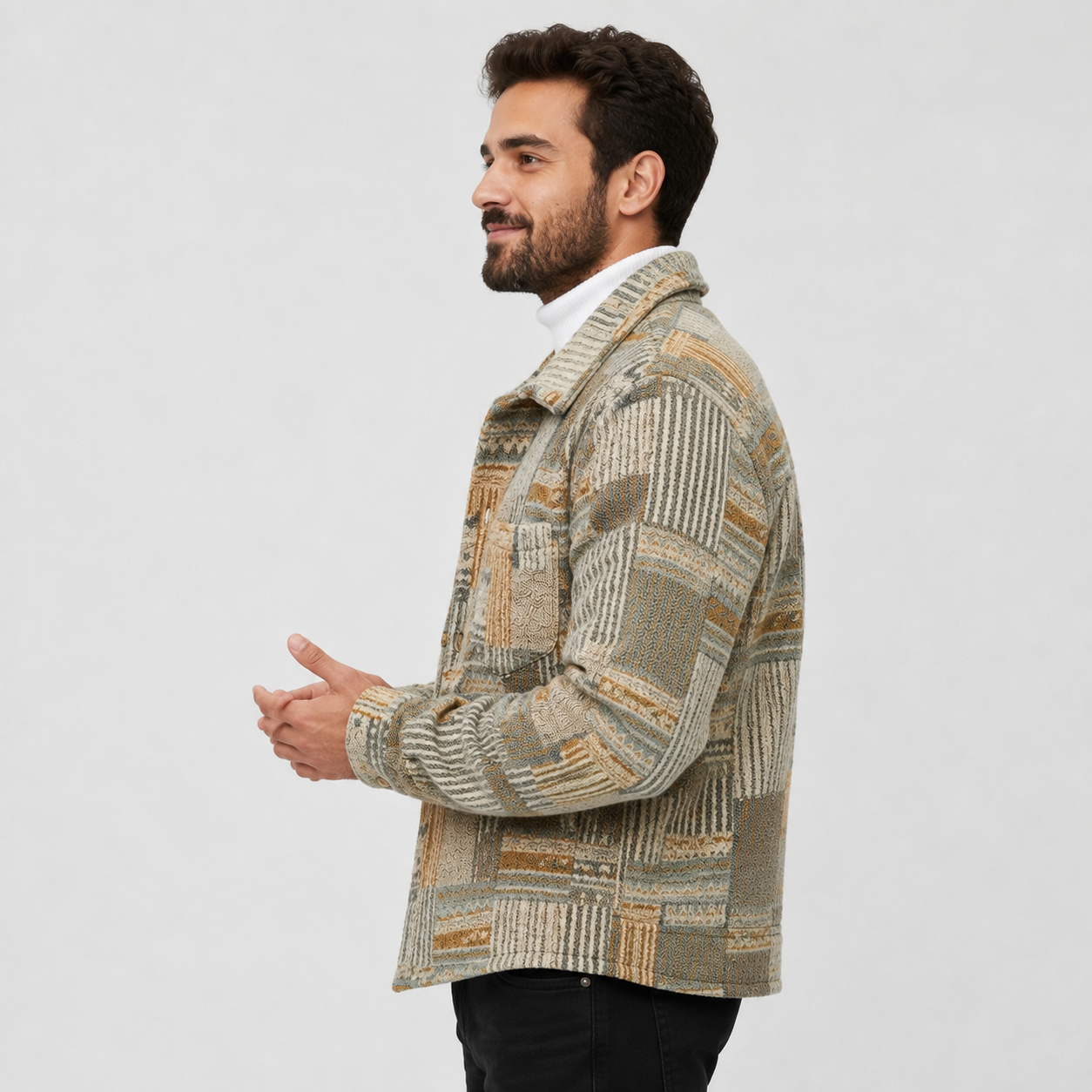 Montviro | Men's Fleece Jacket - Geometric Pattern Regular Fit Fall Winter