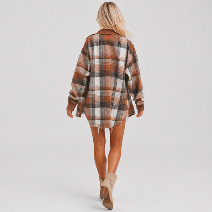 Montviro | Women’s Plaid Fall Jacket Button Front Relaxed Fit