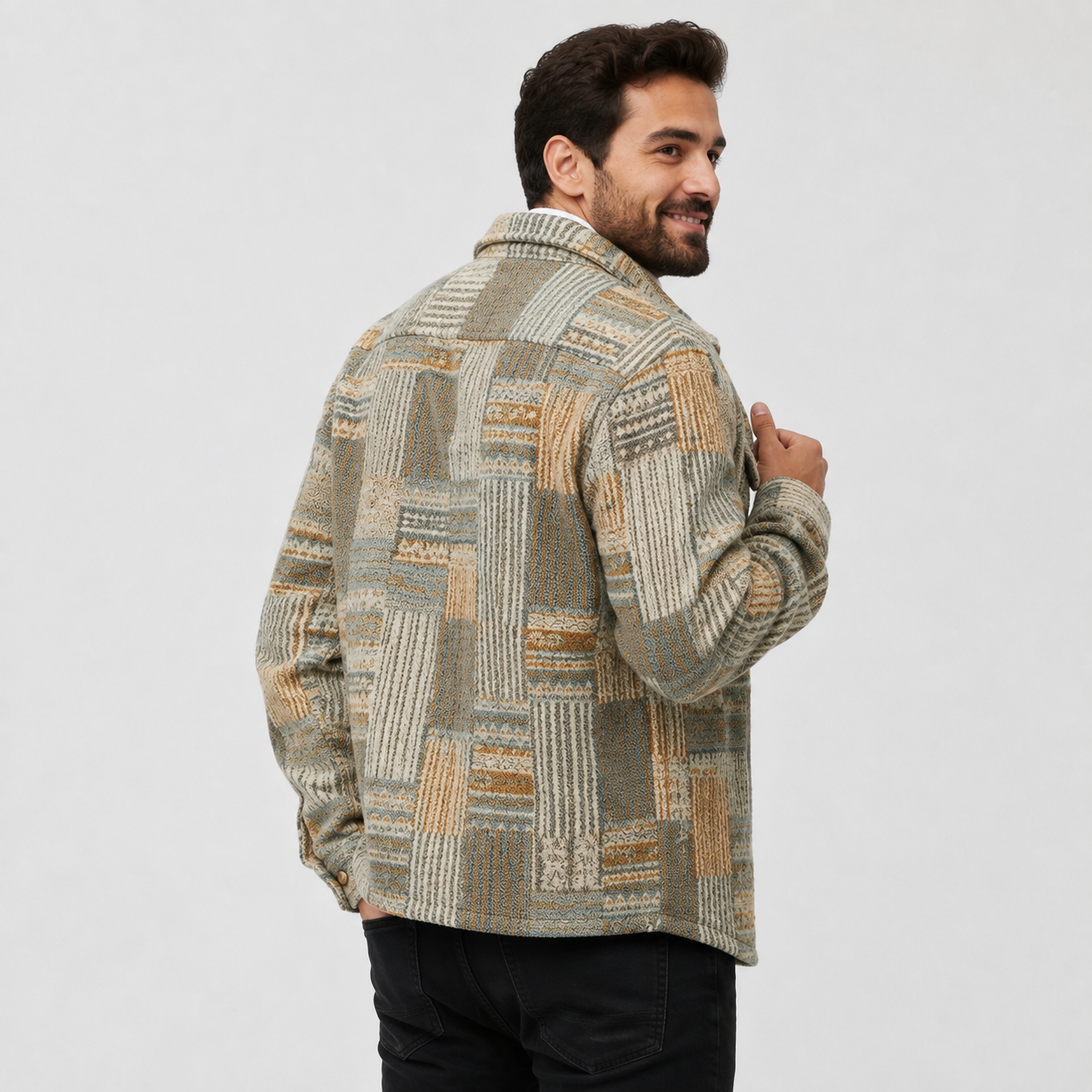 Montviro | Men's Fleece Jacket - Geometric Pattern Regular Fit Fall Winter