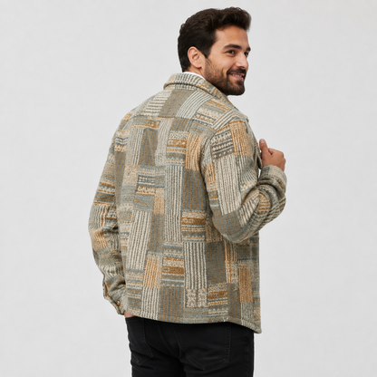 Montviro | Men's Fleece Jacket - Geometric Pattern Regular Fit Fall Winter