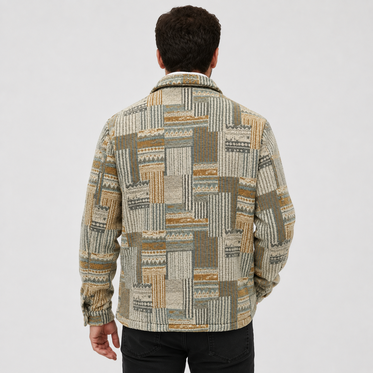Montviro | Men's Fleece Jacket - Geometric Pattern Regular Fit Fall Winter