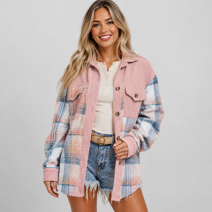 Montviro | Women’s Plaid Fall Jacket Button Front Relaxed Fit
