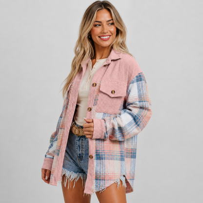 Montviro | Women’s Plaid Fall Jacket Button Front Relaxed Fit