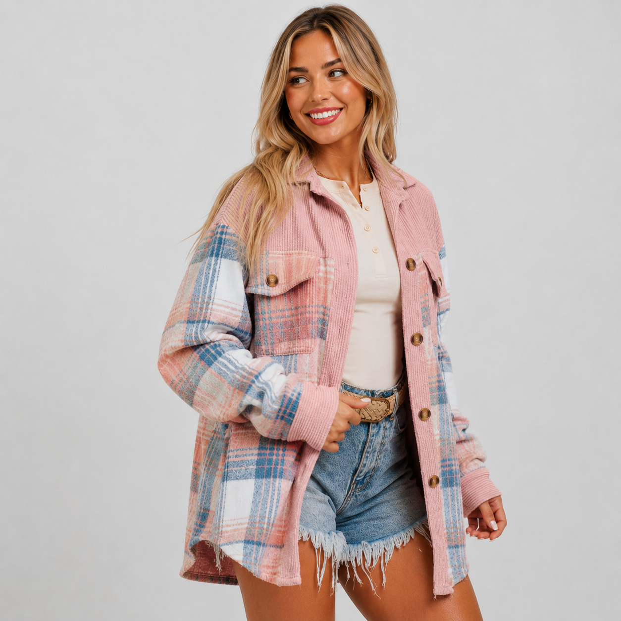 Montviro | Women’s Plaid Fall Jacket Button Front Relaxed Fit