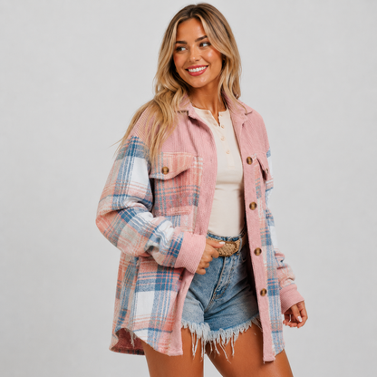 Montviro | Women’s Plaid Fall Jacket Button Front Relaxed Fit