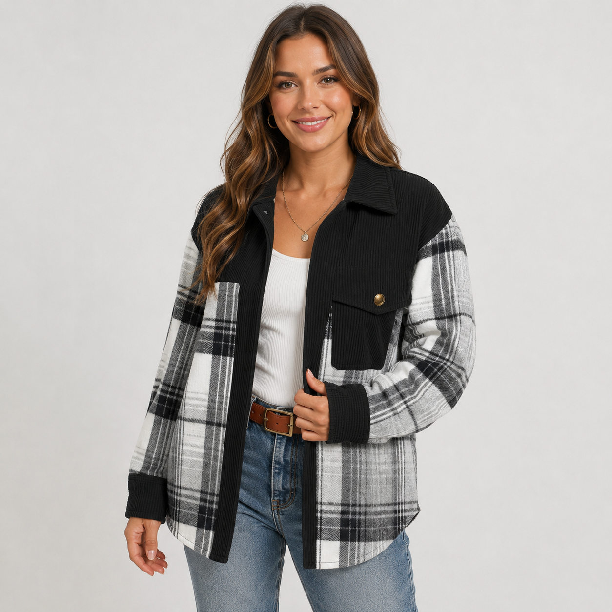 Montviro | Women’s Plaid Fall Jacket Button Front Relaxed Fit