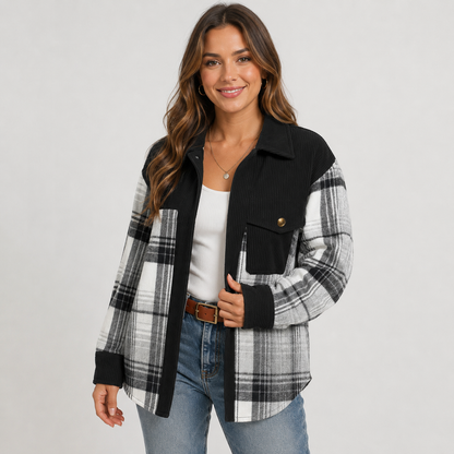 Montviro | Women’s Plaid Fall Jacket Button Front Relaxed Fit