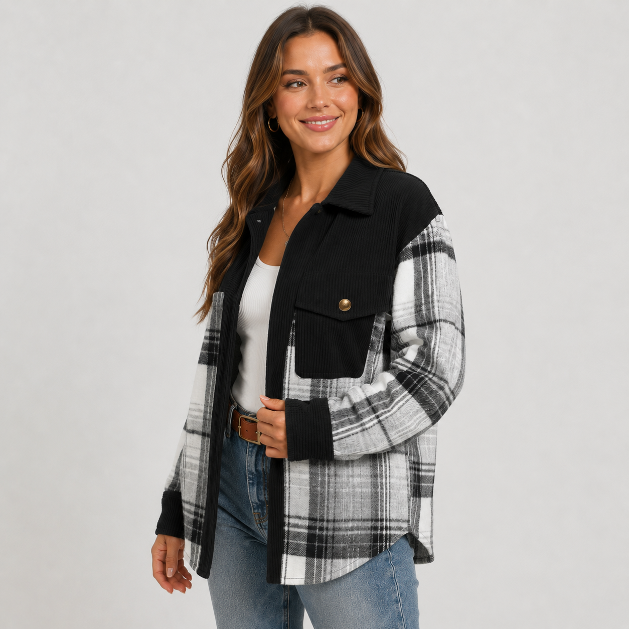 Montviro | Women’s Plaid Fall Jacket Button Front Relaxed Fit