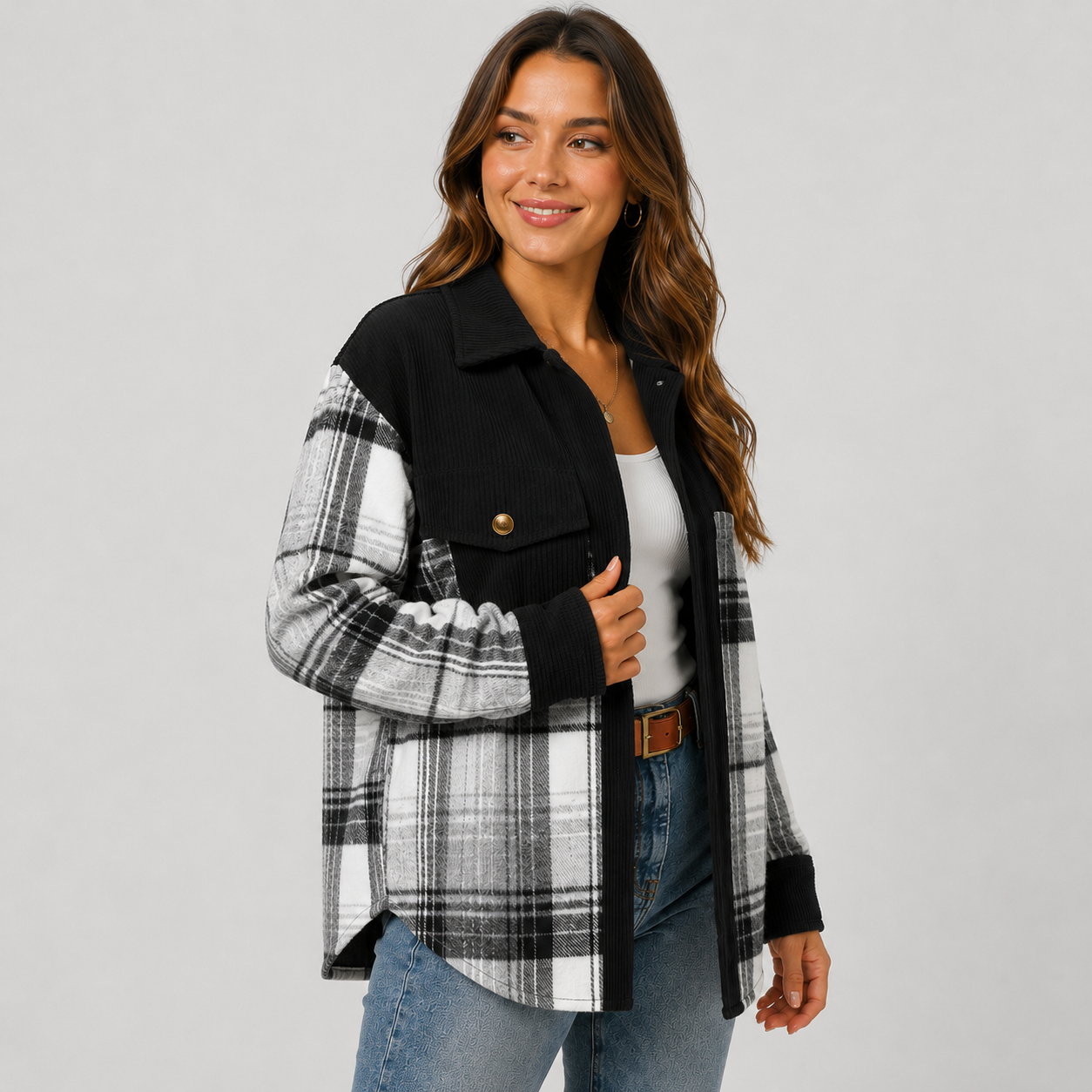 Montviro | Women’s Plaid Fall Jacket Button Front Relaxed Fit