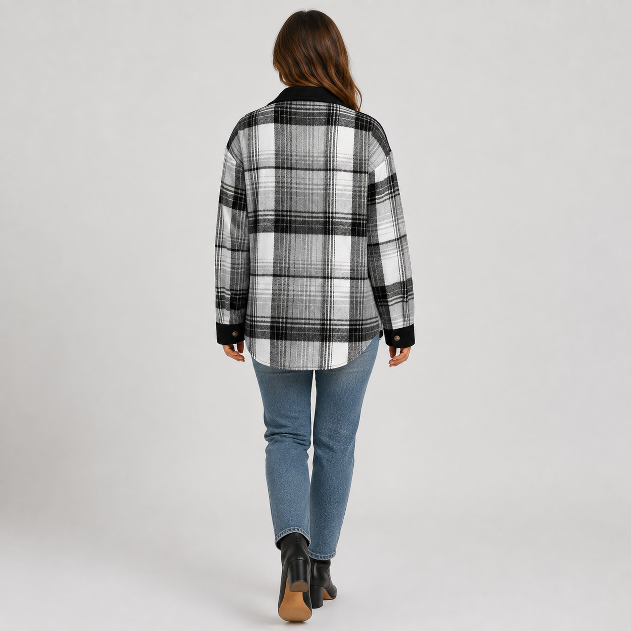 Montviro | Women’s Plaid Fall Jacket Button Front Relaxed Fit