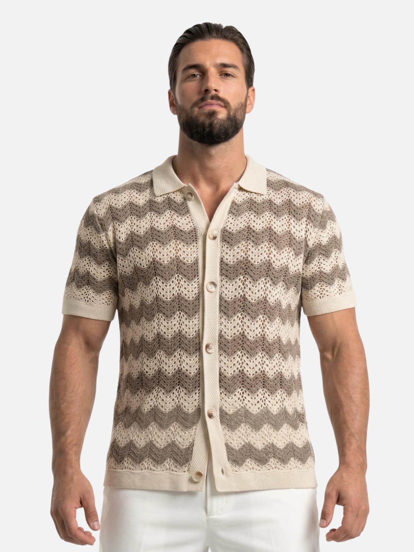 Montviro | Men’s Crochet Knit Shirt – Retro Summer Elegance