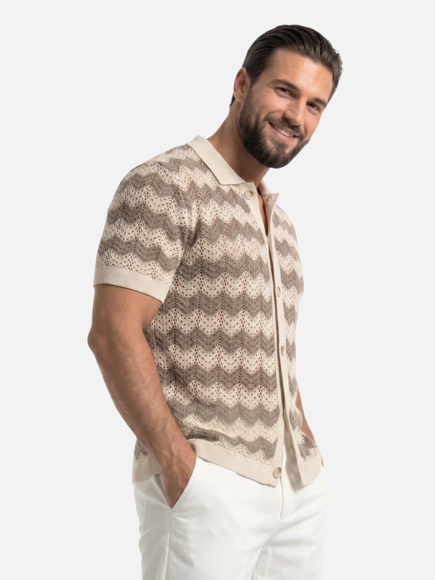 Montviro | Men’s Crochet Knit Shirt – Retro Summer Elegance