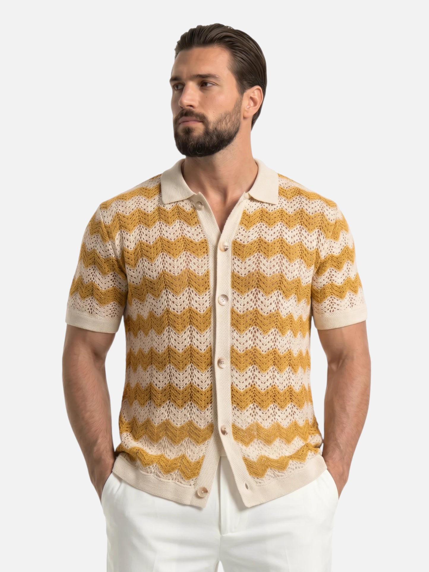 Montviro | Men’s Crochet Knit Shirt – Retro Summer Elegance