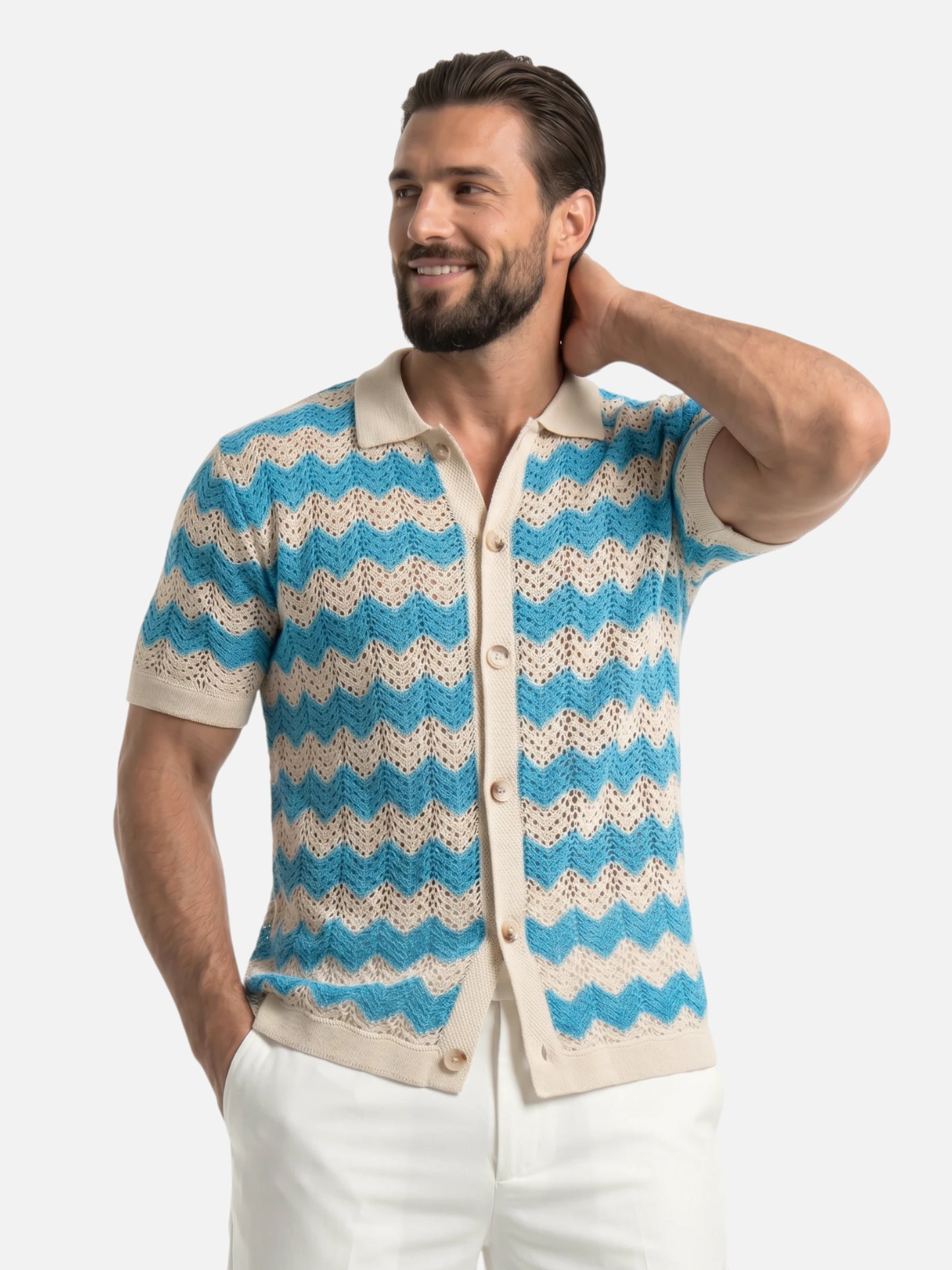 Montviro | Men’s Crochet Knit Shirt – Retro Summer Elegance