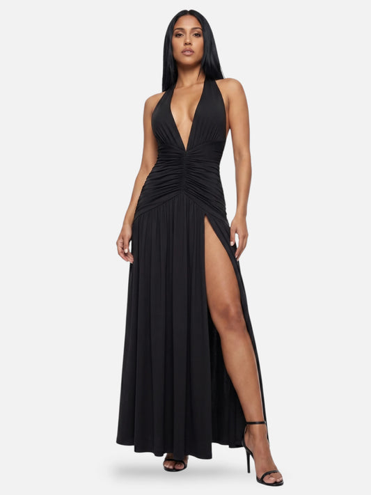 Montviro | Women’s Halter Maxi Dress – Elegant Split Detail
