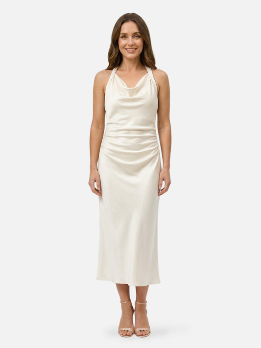Montviro | Women’s Ruched Midi Dress – Refined Minimal Silhouette