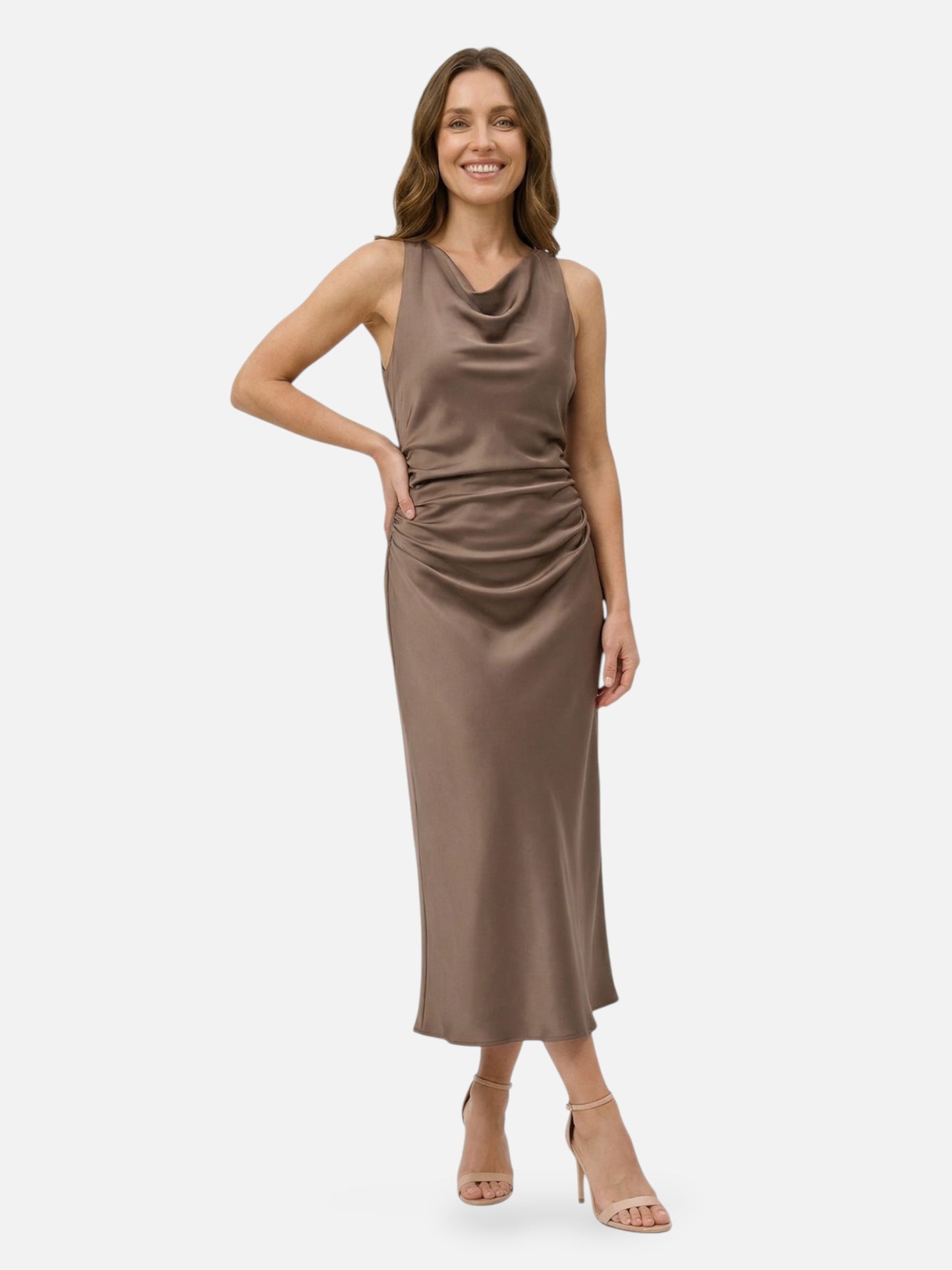 Montviro | Women’s Ruched Midi Dress – Refined Minimal Silhouette