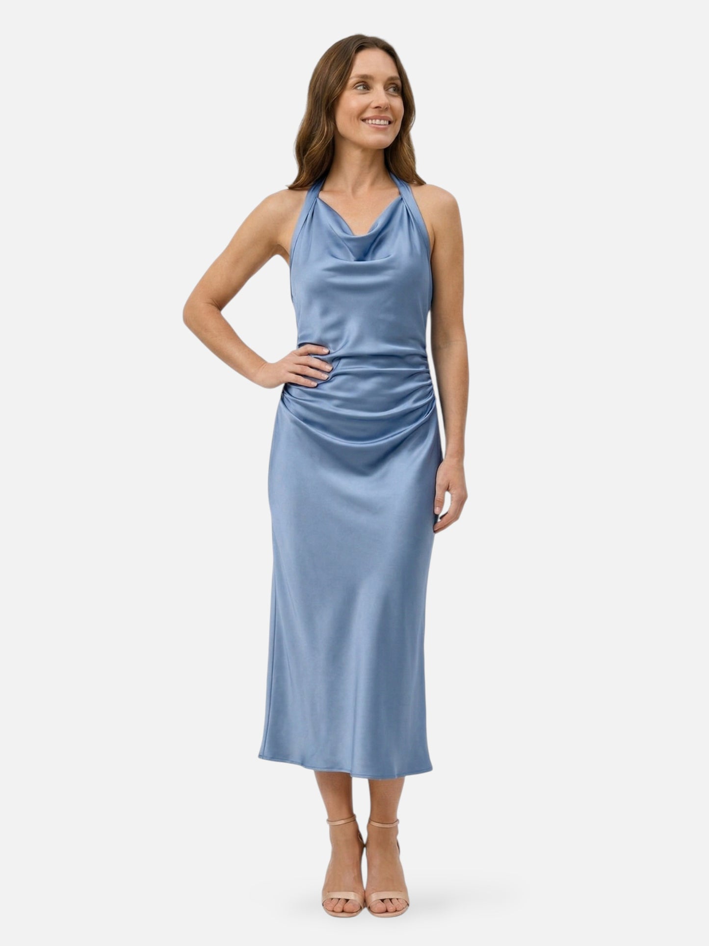 Montviro | Women’s Ruched Midi Dress – Refined Minimal Silhouette