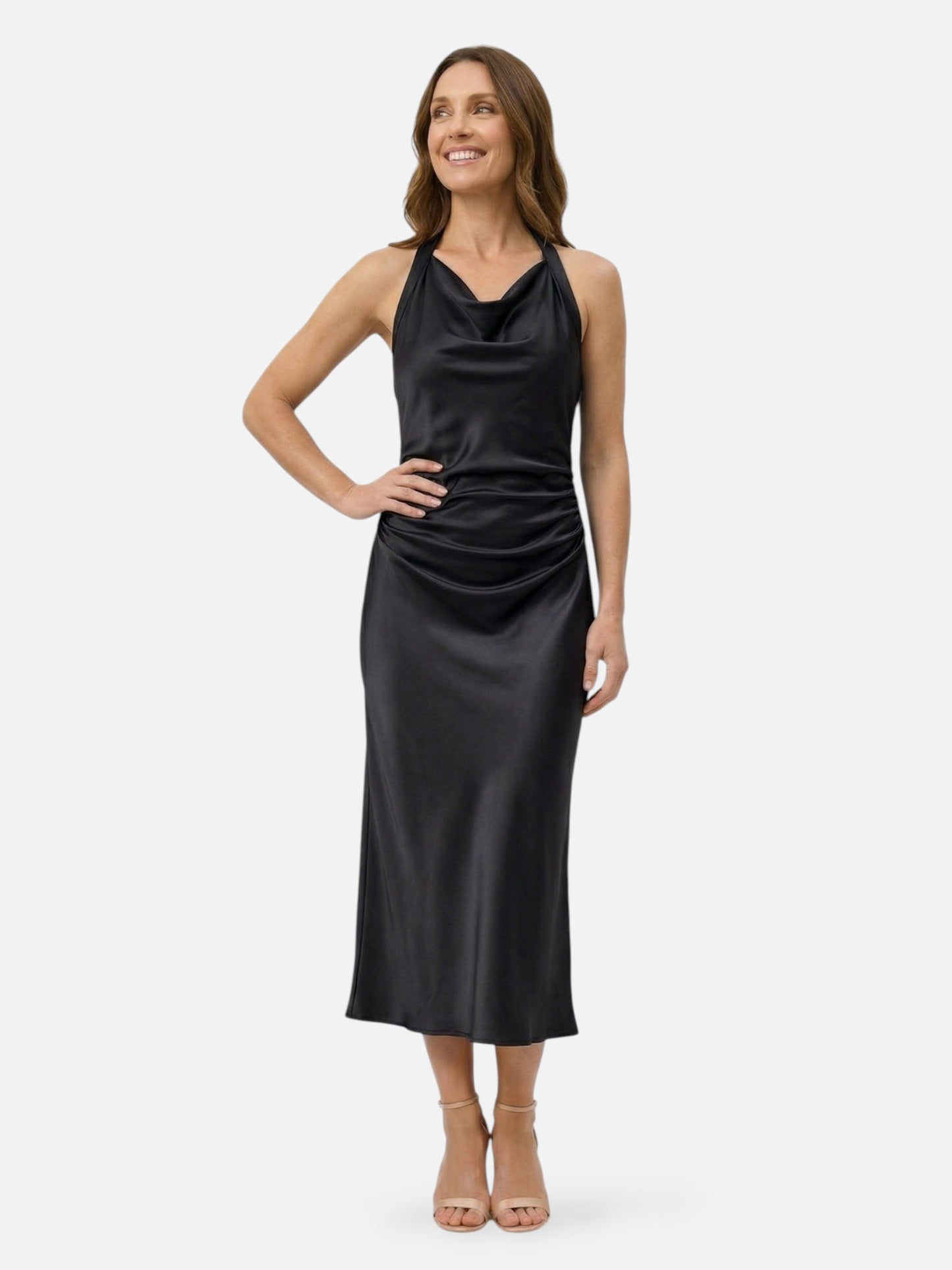 Montviro | Women’s Ruched Midi Dress – Refined Minimal Silhouette