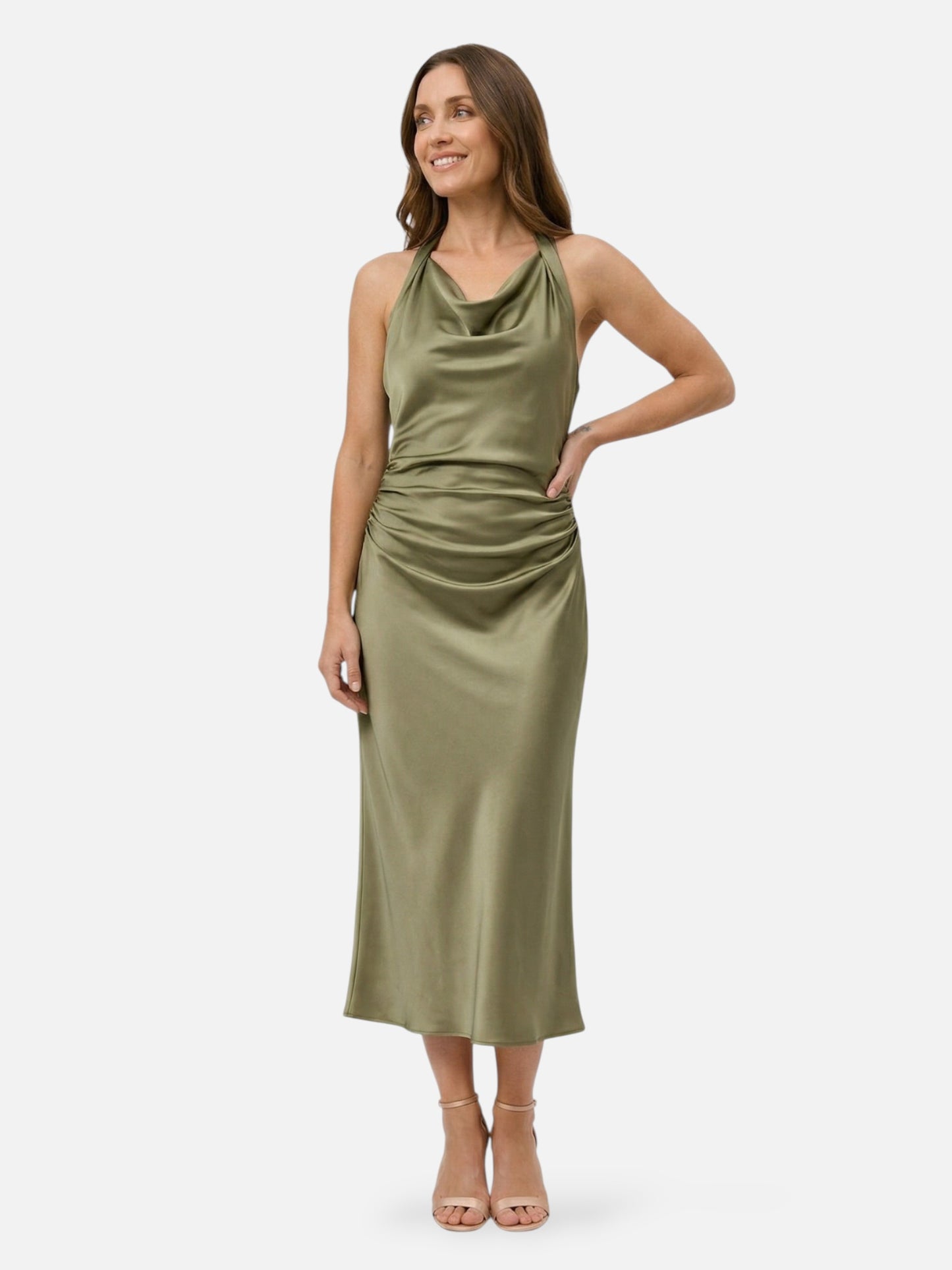 Montviro | Women’s Ruched Midi Dress – Refined Minimal Silhouette
