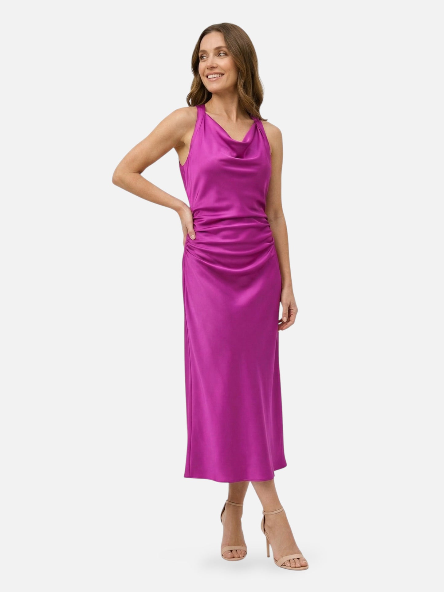 Montviro | Women’s Ruched Midi Dress – Refined Minimal Silhouette