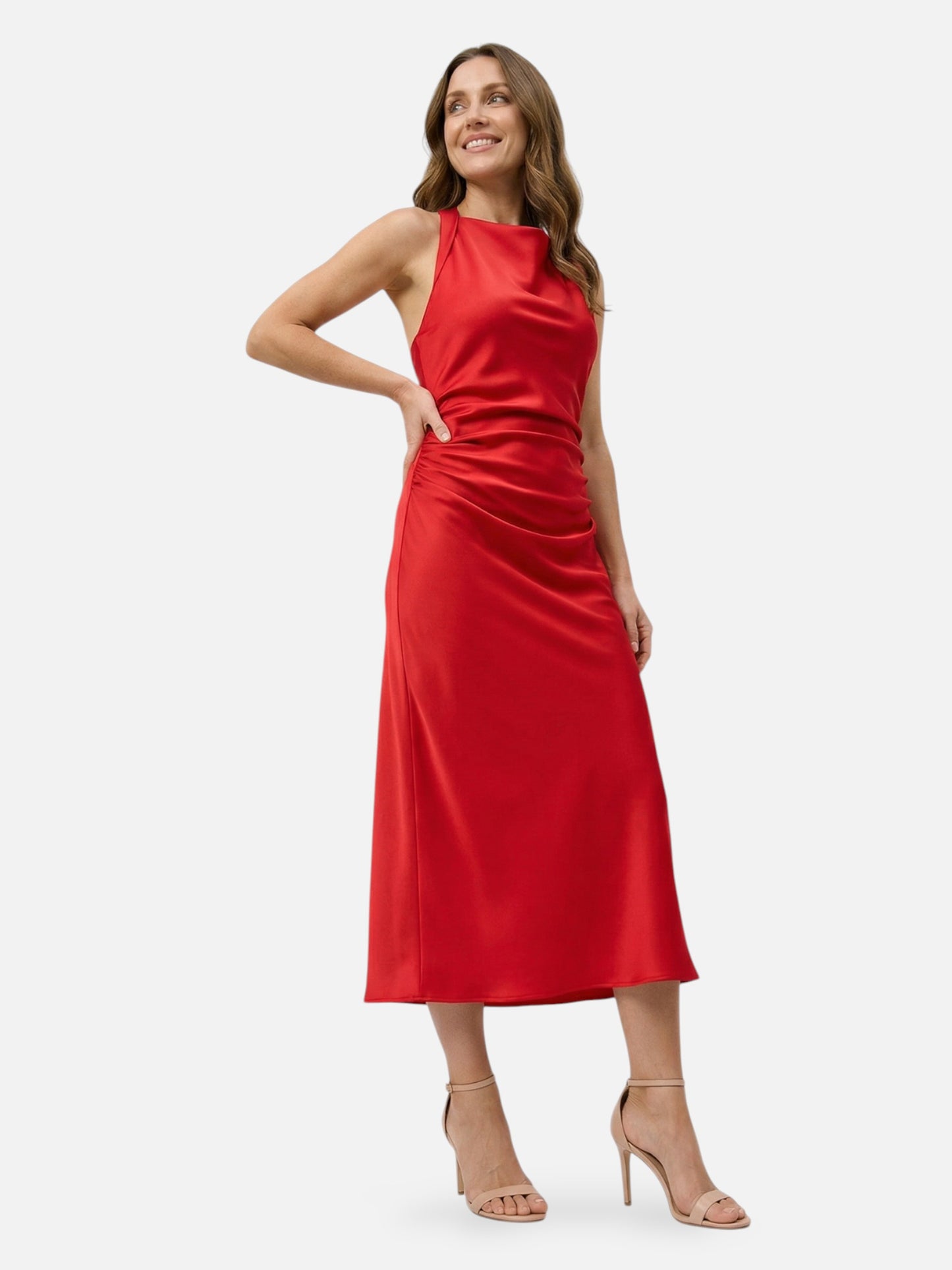 Montviro | Women’s Ruched Midi Dress – Refined Minimal Silhouette