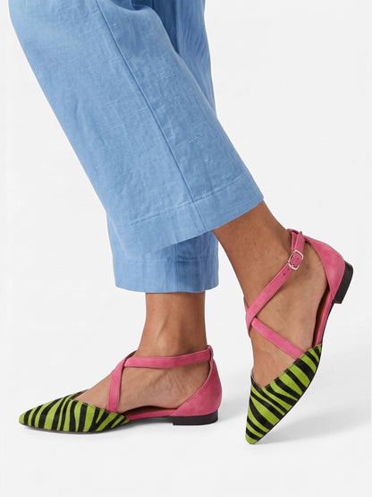 Montviro | Women’s Zebra Print Ballet Flats with Straps