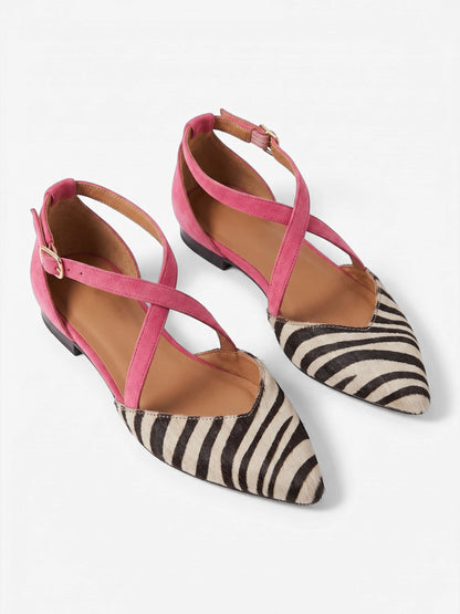 Montviro | Women’s Zebra Print Ballet Flats with Straps