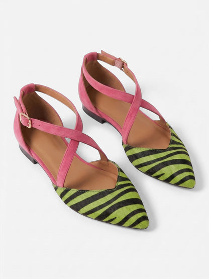 Montviro | Women’s Zebra Print Ballet Flats with Straps