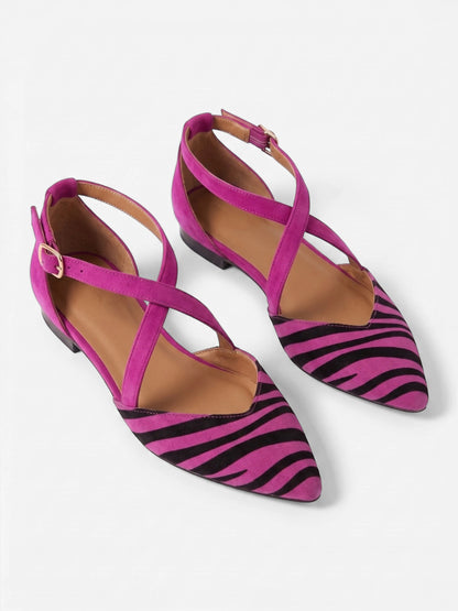 Montviro | Women’s Zebra Print Ballet Flats with Straps