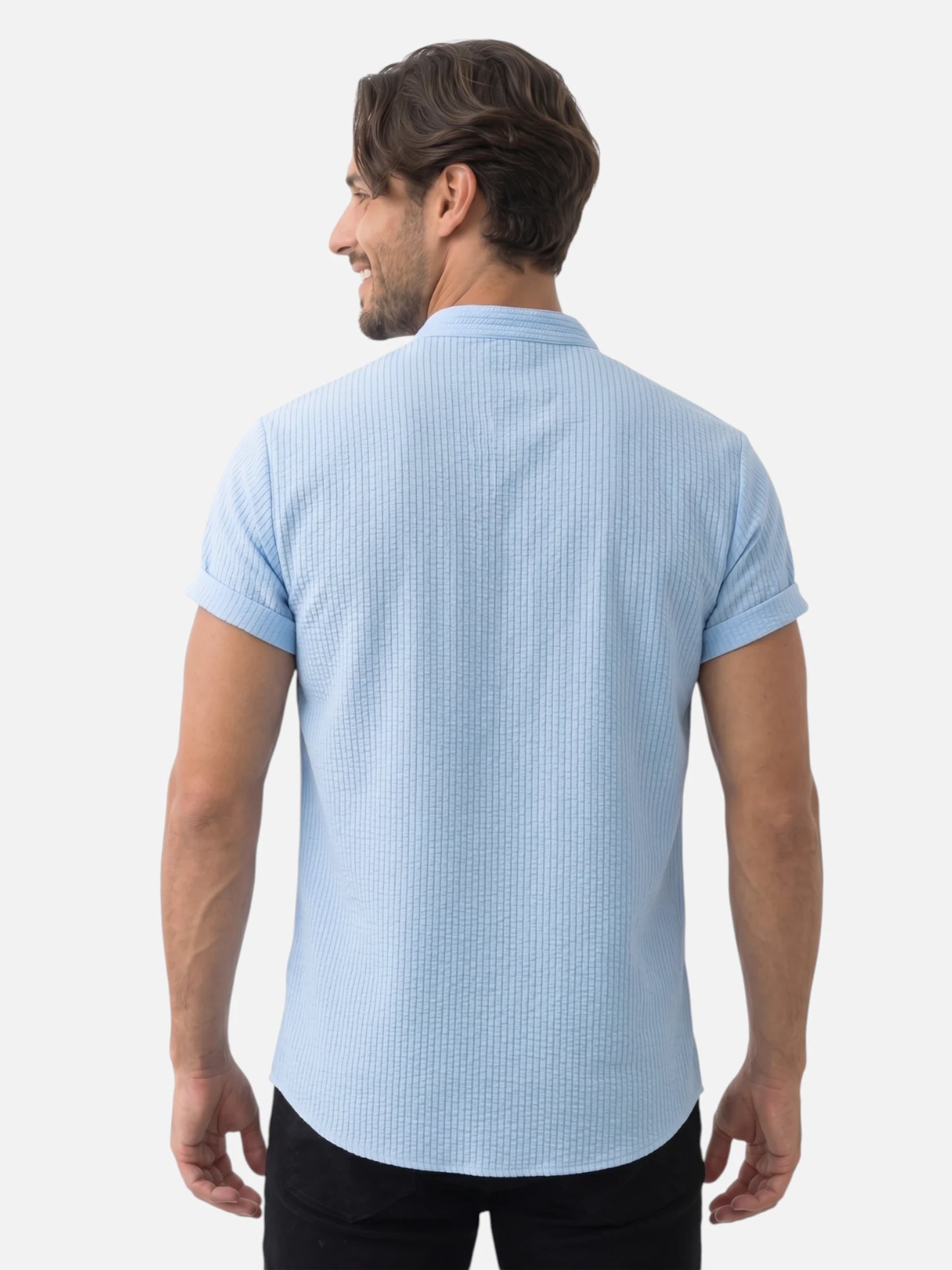 Montviro | Men’s Textured Shirt – Mandarin Collar Elegance