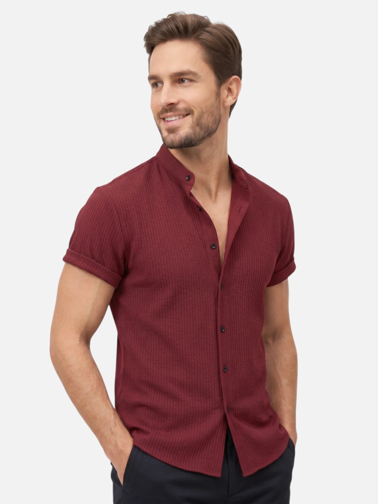 Montviro | Men’s Textured Shirt – Mandarin Collar Elegance