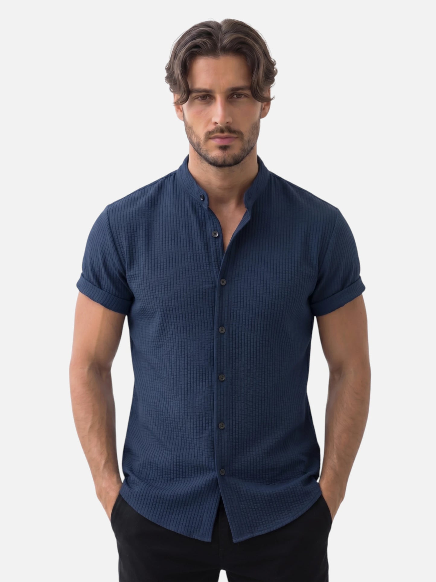 Montviro | Men’s Textured Shirt – Mandarin Collar Elegance
