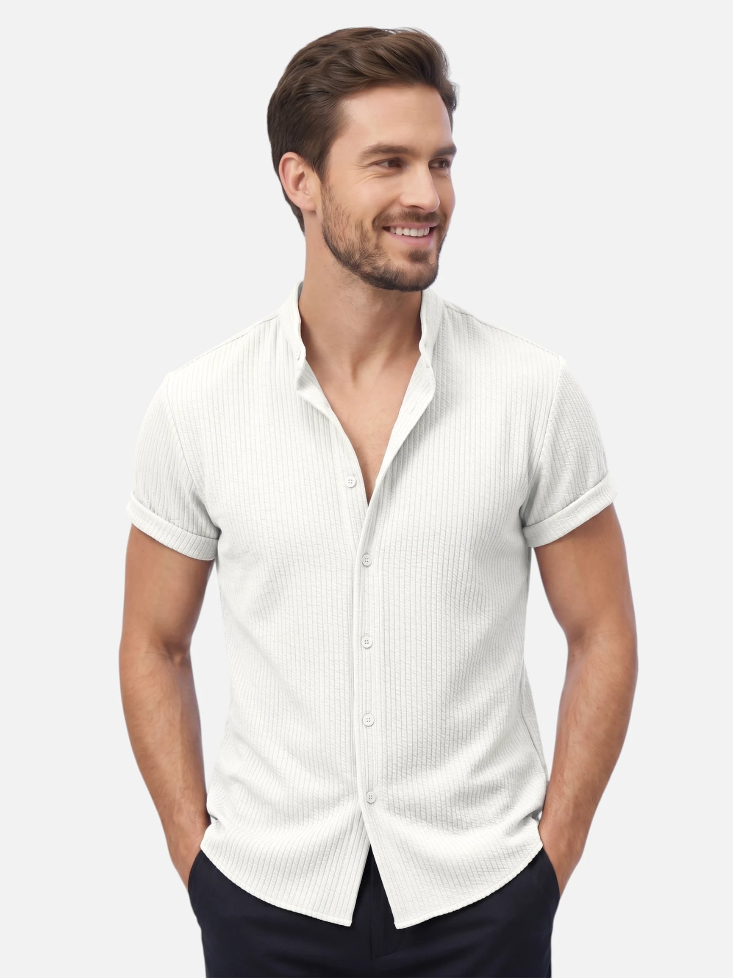 Montviro | Men’s Textured Shirt – Mandarin Collar Elegance