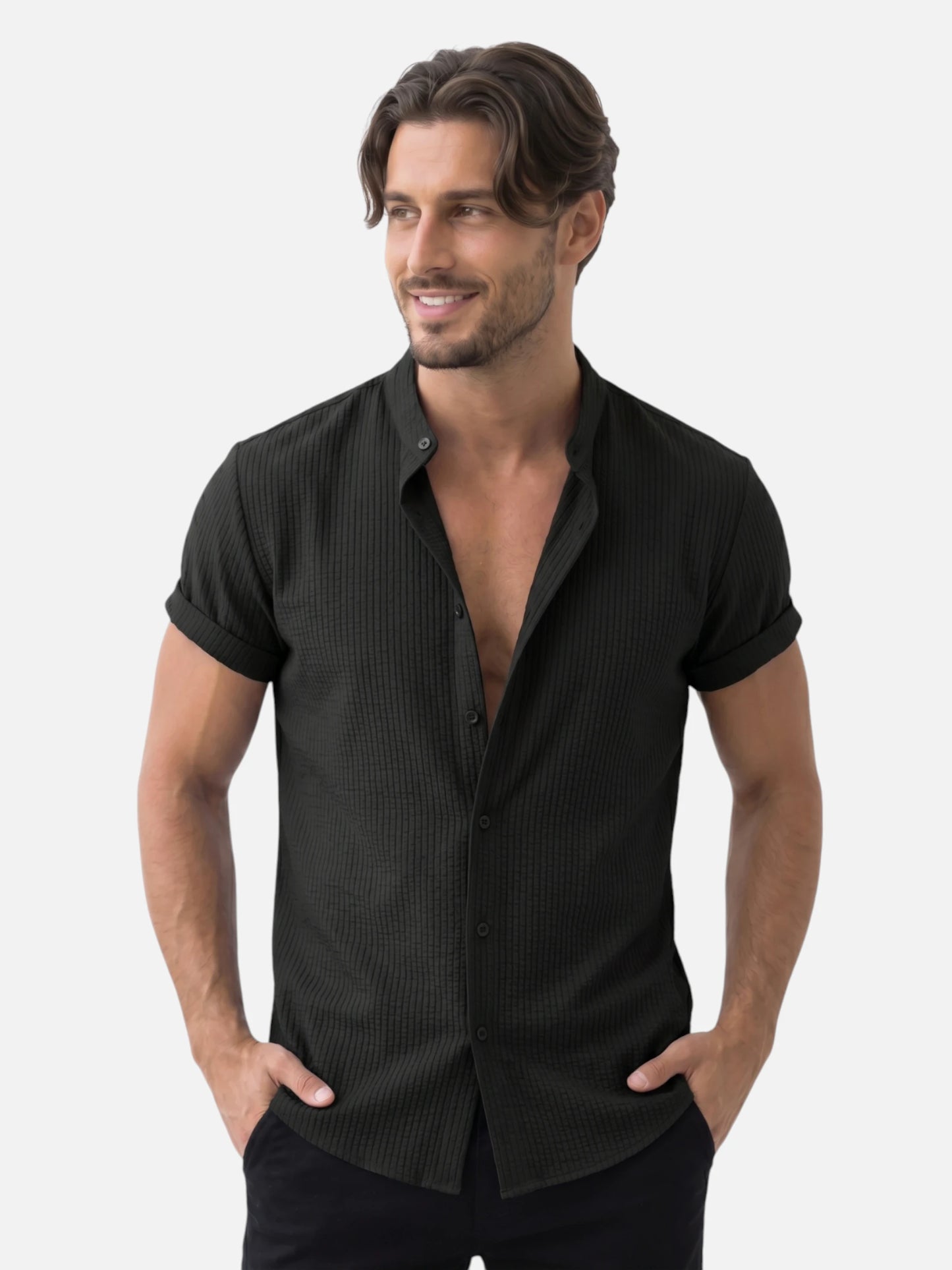 Montviro | Men’s Textured Shirt – Mandarin Collar Elegance