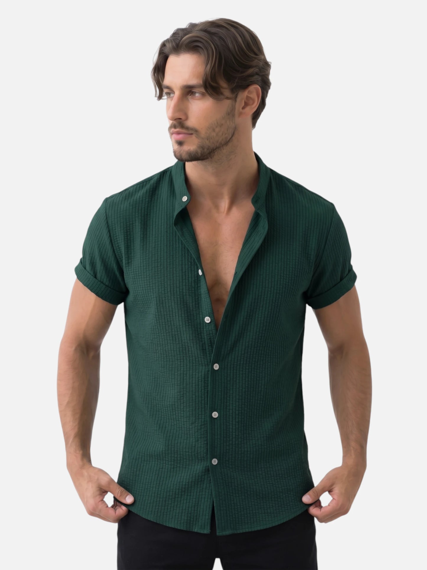 Montviro | Men’s Textured Shirt – Mandarin Collar Elegance