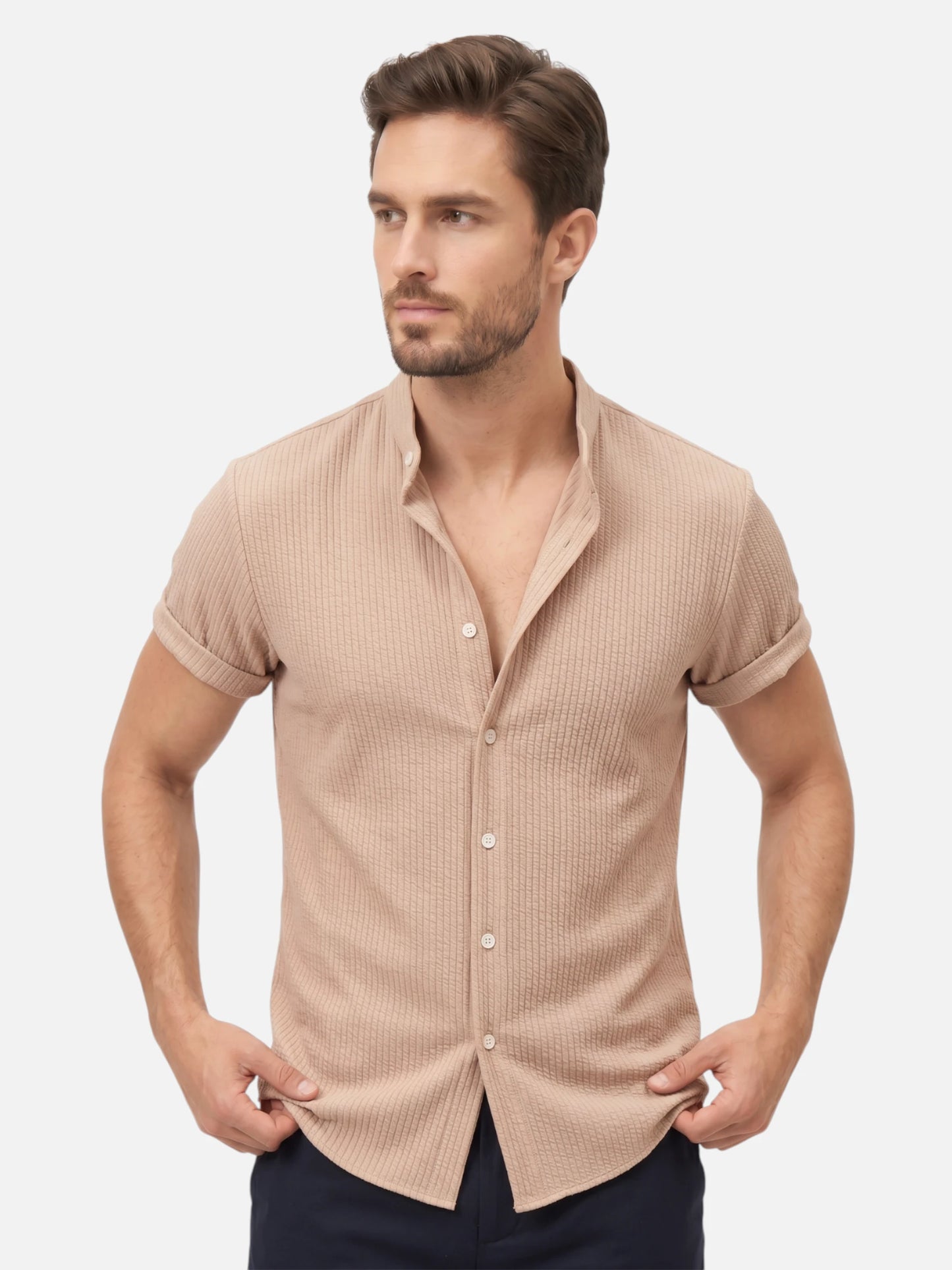 Montviro | Men’s Textured Shirt – Mandarin Collar Elegance
