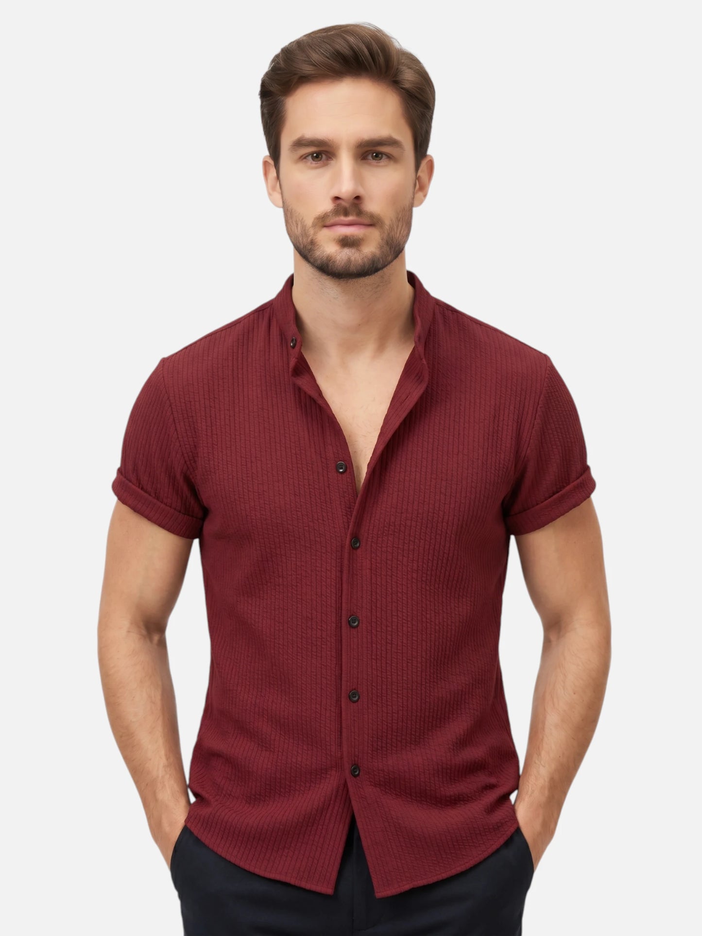 Montviro | Men’s Textured Shirt – Mandarin Collar Elegance