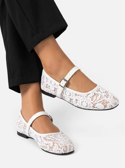 Montviro | Women’s Lace Mary Jane Ballet Flats – Elegant Everyday Style