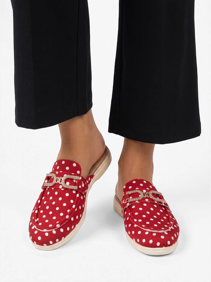 Montviro | Women’s Polka Dot Mule Loafers – Metal Detail Comfort