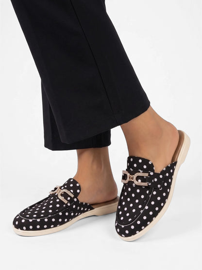 Montviro | Women’s Polka Dot Mule Loafers – Metal Detail Comfort