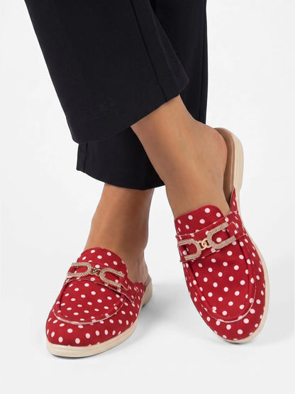 Montviro | Women’s Polka Dot Mule Loafers – Metal Detail Comfort