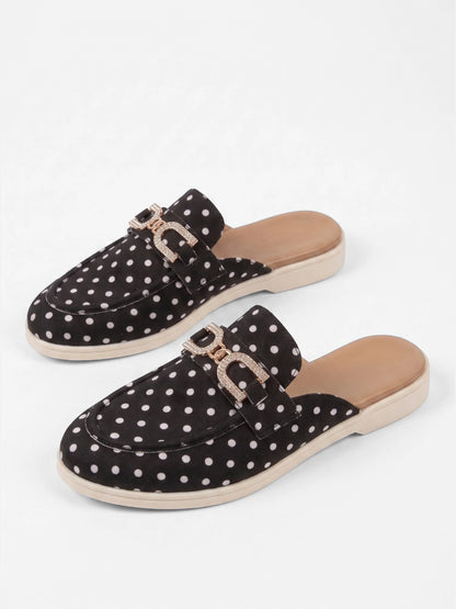 Montviro | Women’s Polka Dot Mule Loafers – Metal Detail Comfort
