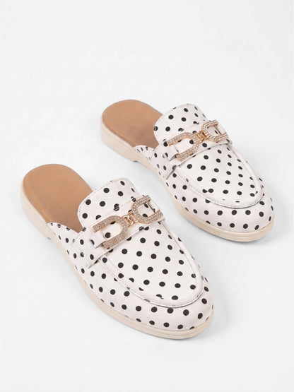 Montviro | Women’s Polka Dot Mule Loafers – Metal Detail Comfort