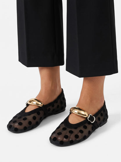 Montviro | Women’s Polka Dot Mesh Mary Jane Ballet Flats
