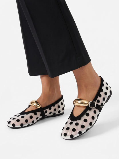 Montviro | Women’s Polka Dot Mesh Mary Jane Ballet Flats