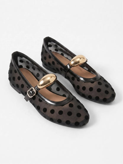 Montviro | Women’s Polka Dot Mesh Mary Jane Ballet Flats